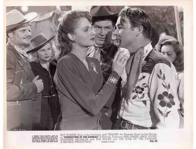 SPRINGTIME IN THE SIERRAS, 1947, movie still set, Roy Rogers, Andy Devine, Trigger.