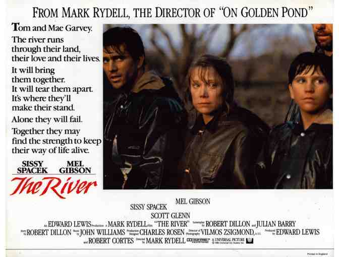RIVER, 1984, lobby cards, Mel Gibson, Sissy Spacek