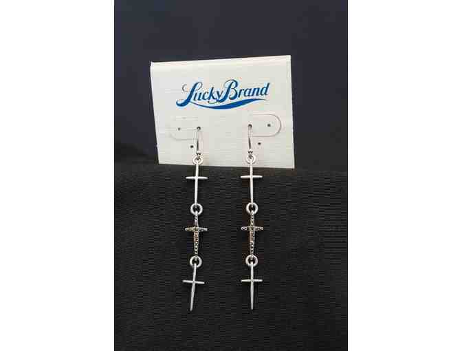 Lucky Brand silver dangle three cross earrings