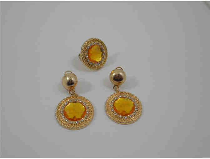 Shen orange 5-piece rhinestone crystal ring, bracelet, earrings, & necklace statement