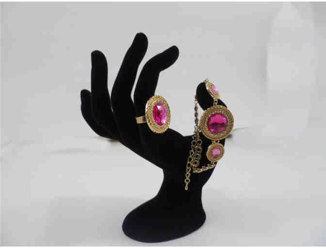 Shen pink 5-piece rhinestone crystal ring, bracelet, earrings, & necklace statement se