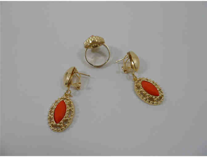 Phantico orange 5-piece crystal rhinestone ring, bracelet, earrings, & necklace statement