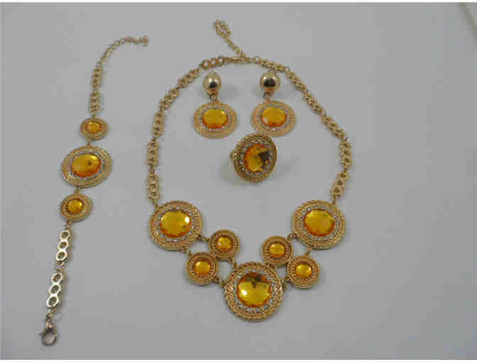 Shen orange 5-piece rhinestone crystal ring, bracelet, earrings, & necklace statement