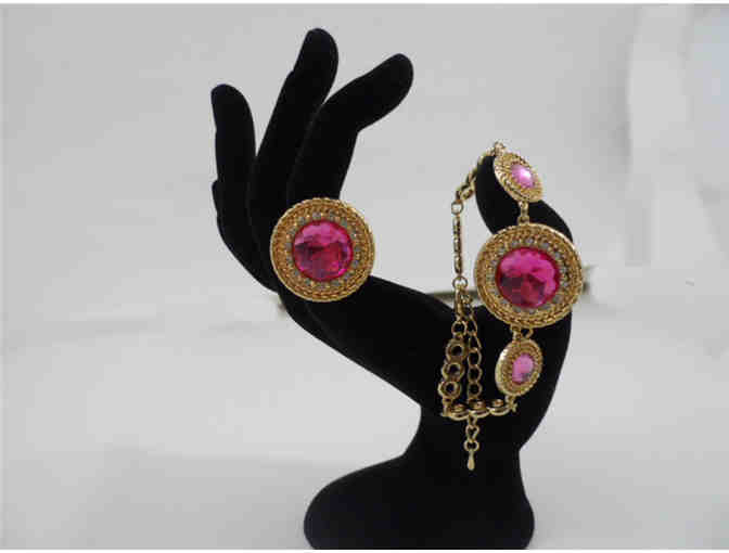 Shen pink 5-piece rhinestone crystal ring, bracelet, earrings, & necklace statement se