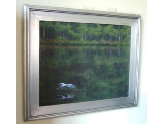 'Umstead Heron' Framed Oil Painting