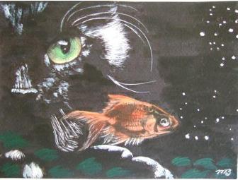 Cat and Goldfish Watercolor
