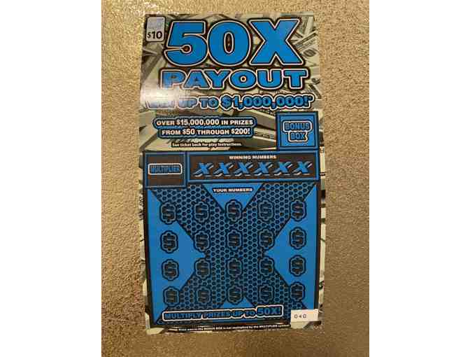 $5 Raffle ticket for a chance to win $50 worth of scratch off lottery tickets