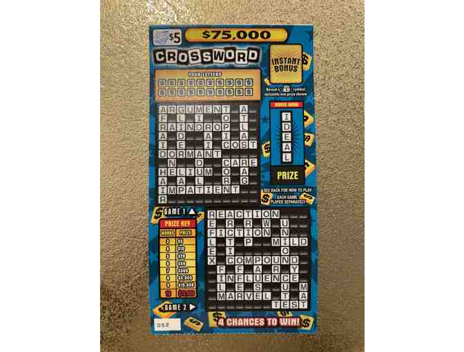 $5 Raffle ticket for a chance to win $50 worth of scratch off lottery tickets