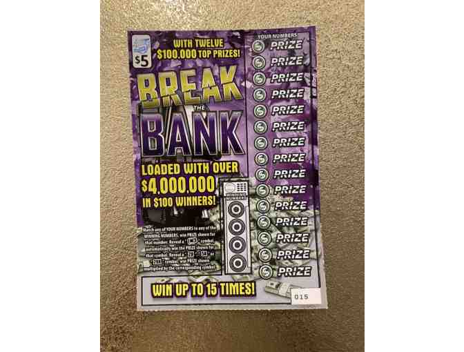 $5 Raffle ticket for a chance to win $50 worth of scratch off lottery tickets