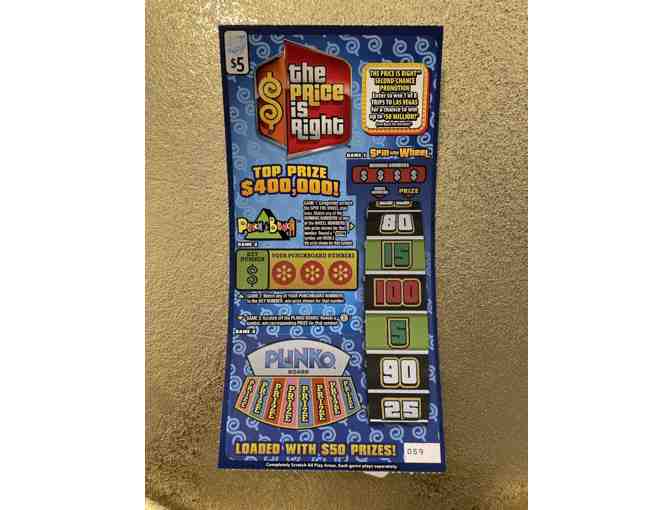 $5 Raffle ticket for a chance to win $50 worth of scratch off lottery tickets