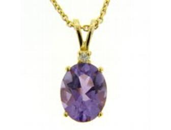 Stunning Amethyst Pendant with Diamond on Gold Chain