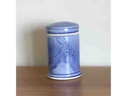 Blue Jar with Rabbit Designs from Michele Karam Pottery