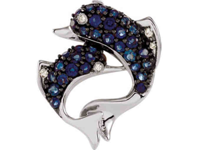 14k Gold Diamond and Sapphire Dolphin Necklace