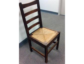 Stickley-era Arts and Crafts chair and Owens art pottery mug