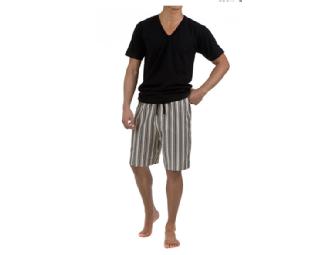 Bedhead Black/Ecru Stripe Board Short w Tee Mens Pajamas