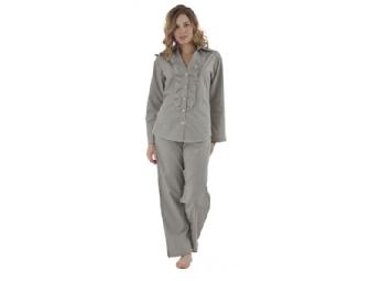 Bedhead Black/Ecru Stripe Cotton Sateen Ruffle Pajama Women's