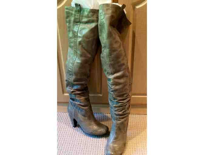 Thigh High Grey Leather Boots - Size 7