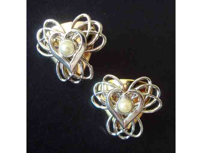 Silver & Gold Plate Heart With Pearl Bead Earrings by AOL