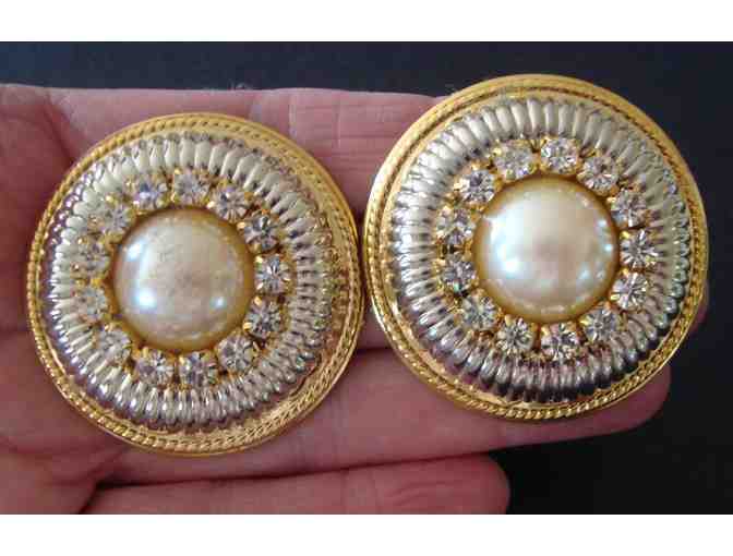 Gold & Silver Plate With Pearl Earrings by AOL