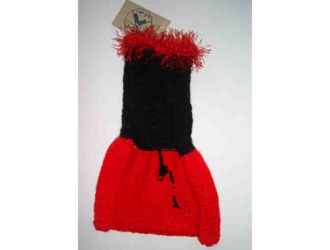 Red & Black Poodle Skirt Dog Sweater -- Hand Knit