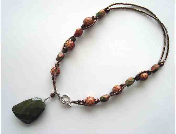 Deep Olive Green Stone Pendant Necklace