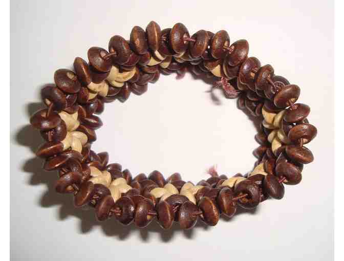 Natural Jamaica Wood Bead Stretch Bracelet -- Vintage