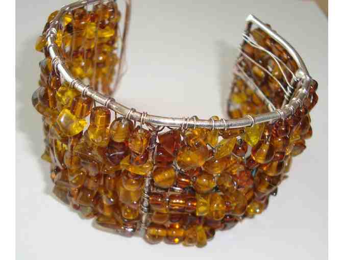 Amber-Color Beaded Cuff Bracelet