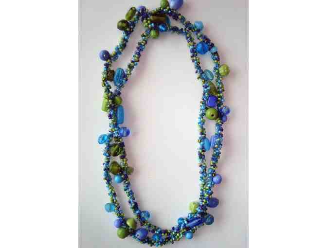 Shades of Blues and Greens Beaded Rope Necklace