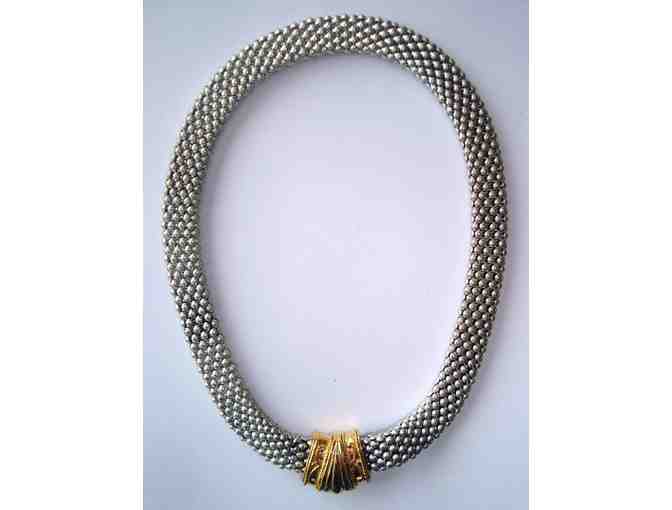 Silver-Tone Mesh Necklace with Gold-Tone Front Closure