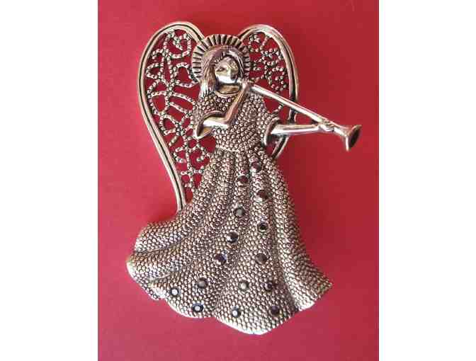 Vintage Silver-Tone Angel Blowing a Horn Pin