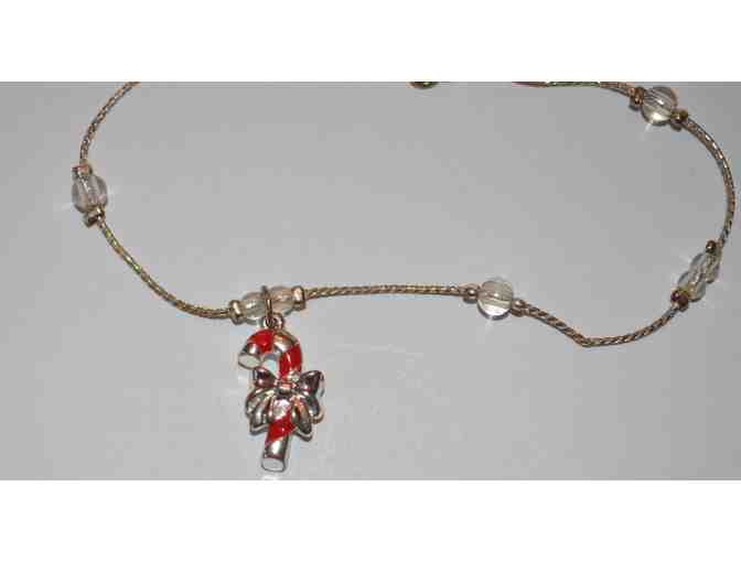 Silver-Tone Holiday Anklet With Candy Cane Charm -- New