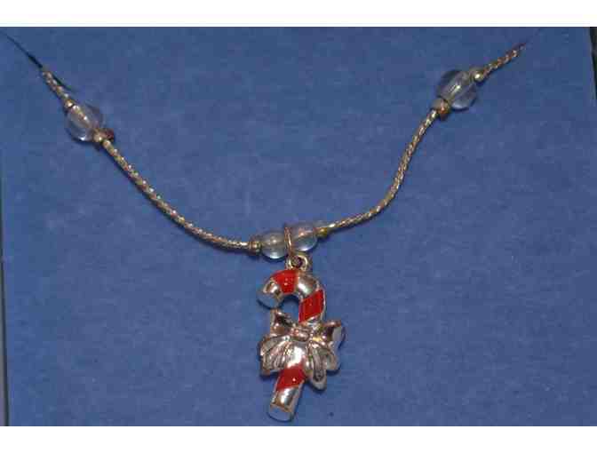 Silver-Tone Holiday Anklet With Candy Cane Charm -- New