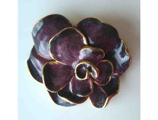 Deep Violet Enamel Flower Pin -- Vintage