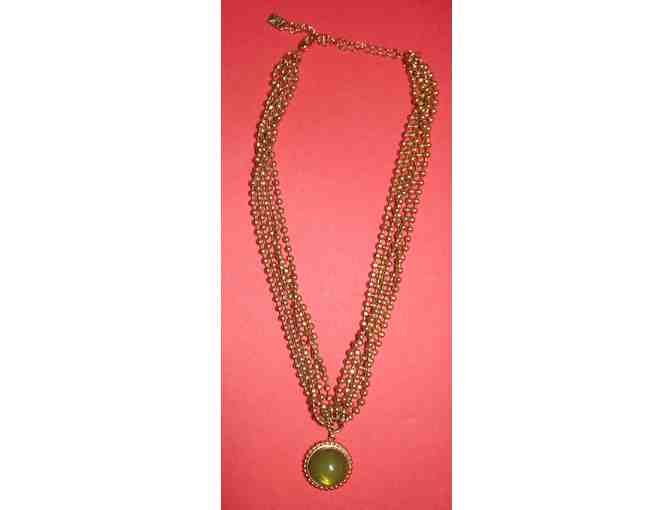Mult-Strand Choker Necklace with Green Pendant -- Vintage