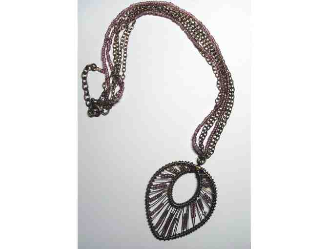 Bronze-Tone Open Wirework Heart Pendant Necklace -- Vintage