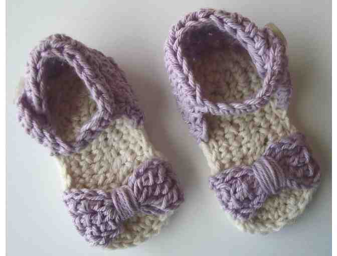 Hand-Crocheted Lavender & White Baby Sandals -- New