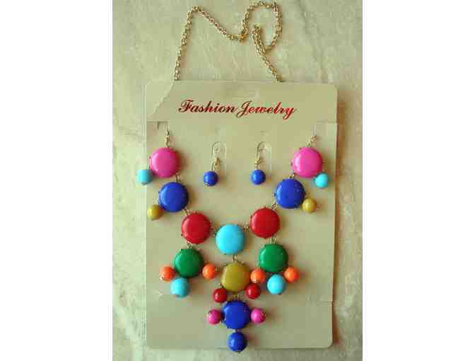 Multicolor Bib Necklace & Earrings Set -- New