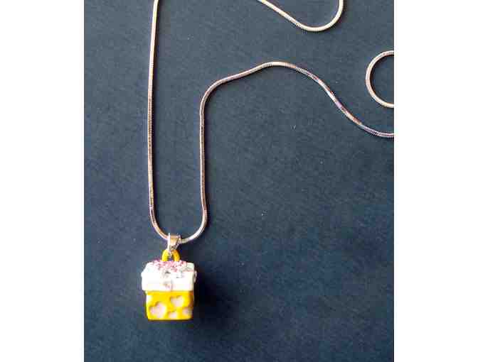Yellow Present Box Pendant Necklace -- New