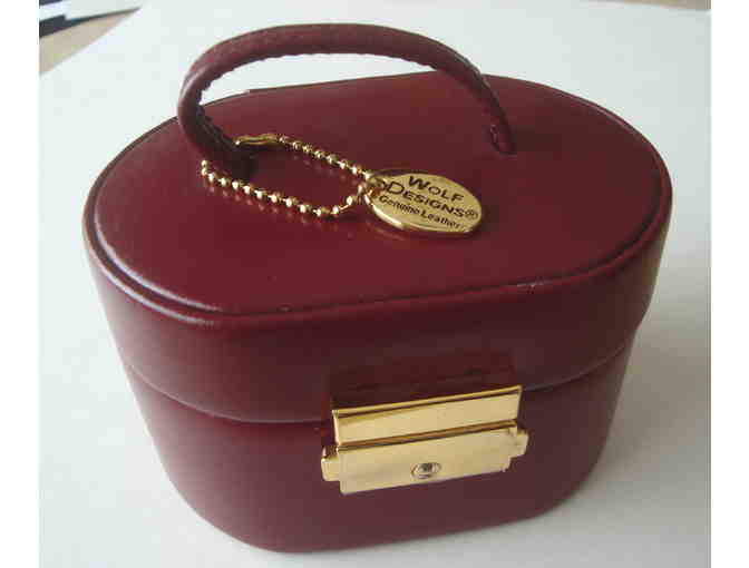 Red Leather Heritage Travel Mini Oval Jewelry Box by Wolf Designs -- New