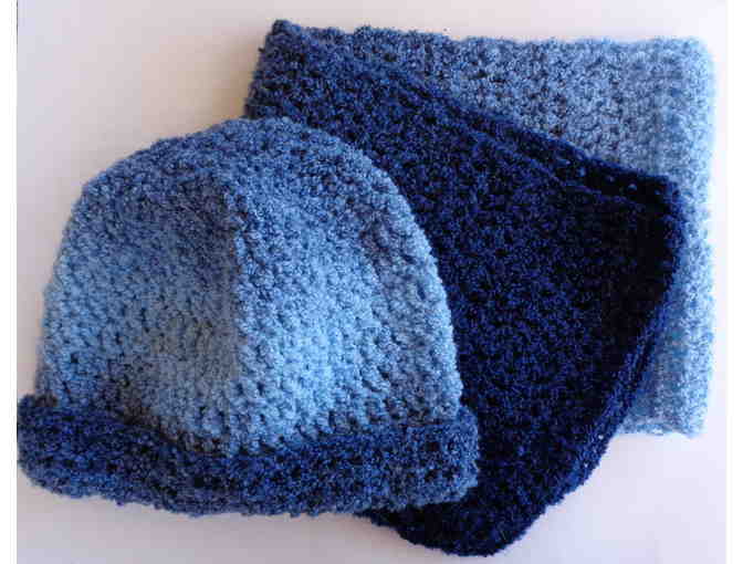 Hand-Crocheted Blue Hat & Scarf Set -- New