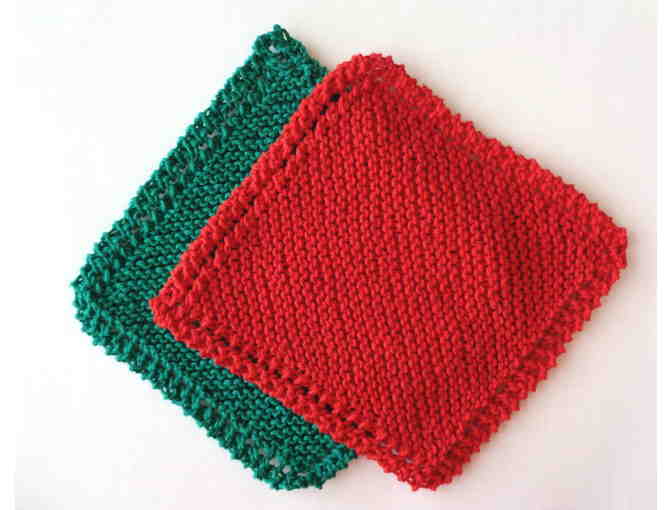 Hand-Knit Christmas Dishcloth Set of 2 -- New