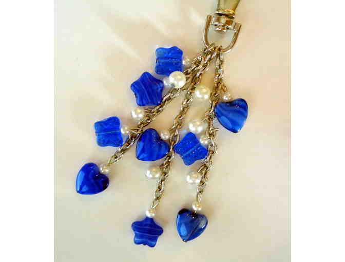 Hand-Crafted Blue Hearts & Butterflies Bag Charm -- New