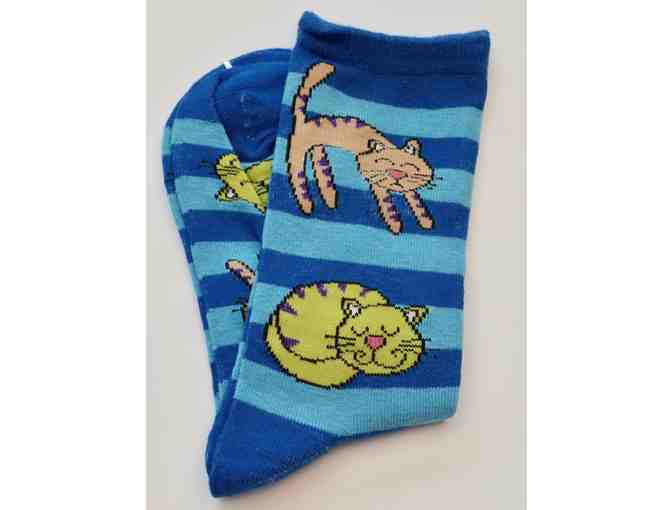 Blue Striped Cat Socks -- New