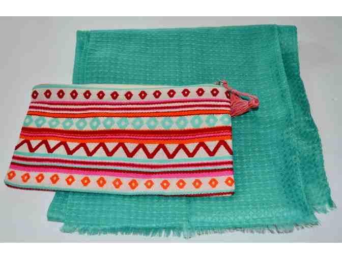 Collection 18 Teal Scarf and Accessory Pouch Set -- New