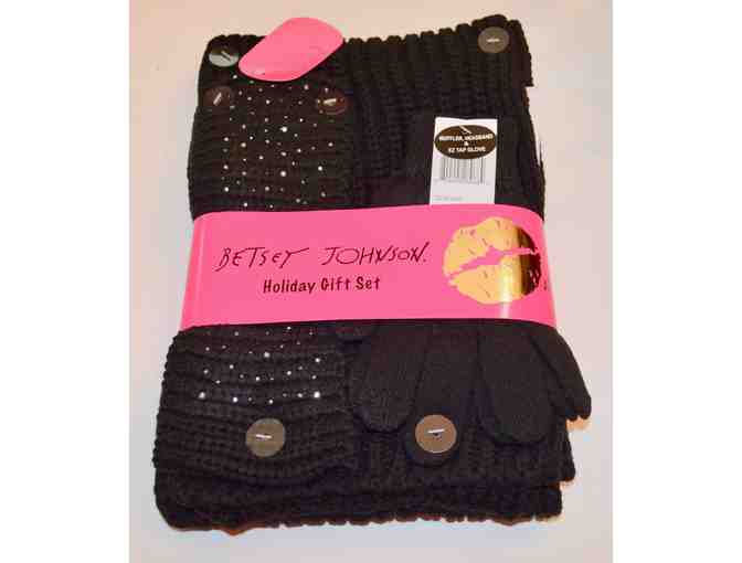 Betsey Johnson 3-pc. Black Glimmer Scarf Set -- New