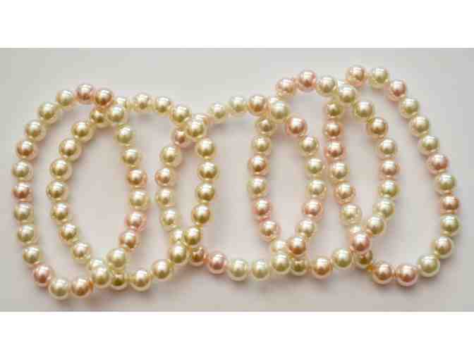 Hand-Crafted Set of 5 White & Pink Pearl Bead Stretch Bracelets -- New