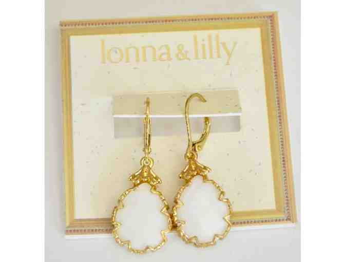 Gold-Tone White Stone Drop Earrings -- New