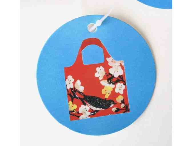 Cherry Red Bird Motif Shopping Bag in a Pouch -- New