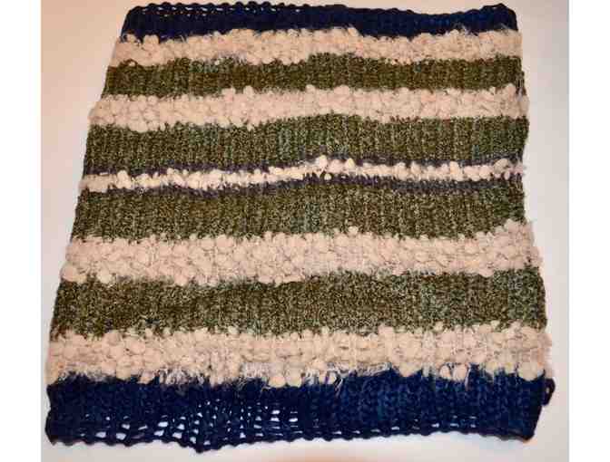 Collection 18 Popcorn Double Green, Cream & Blue Stripe Loop Scarf -- New