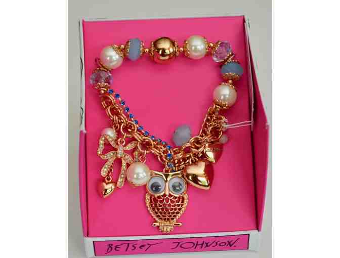 Rose Gold-Tone Owl Stretch Charm Bracelet by Betsey Johnson -- New